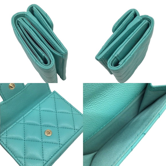 CHANEL Compact Wallet Small Tri-fold AP0230 SLG Leather Goods Caviar Skin Lig... - Picture 4 of 11